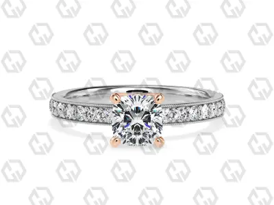 Ring 212 Cushion shape milgrain pave set with Gems 3D print model