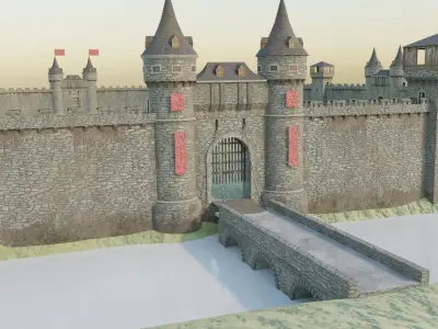 Medieval Castle Wall Low-poly 3D model