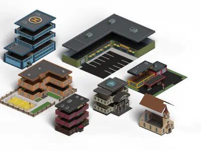 City Buildings Collection Part 2 Low-poly 3D model
