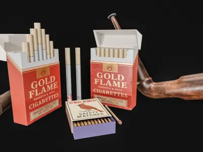 Cigarette  Tobacco With Matchboxes Collection  Low-poly 3D model