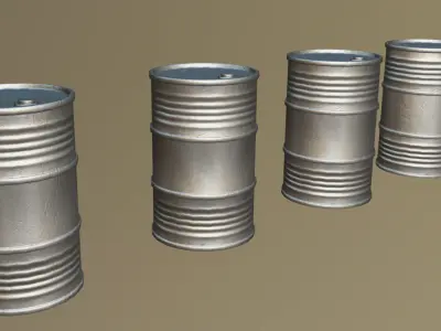 Lowpoly Barrels Set group of different colored Low-poly 3D model