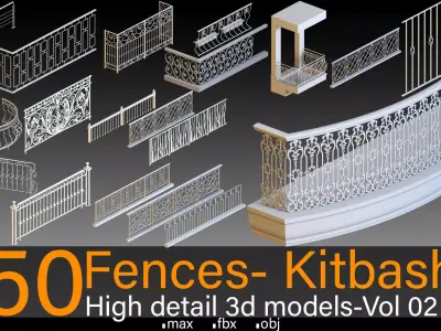 50 Fences- Vol 02- Kitbash- High detail 3d models 3D model