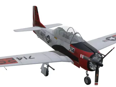 North American T-28 Trojan Low-poly 3D model