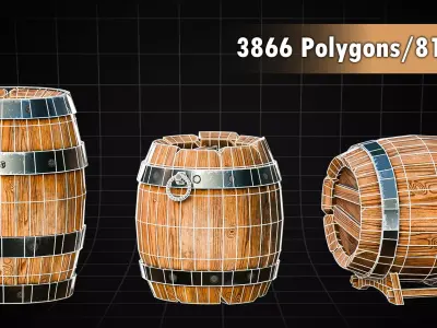3d Stylized Wooden Barrels Pack Low-poly 3D model