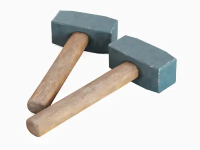 Industrial Wooden Hammer 03  Low-poly 3D model