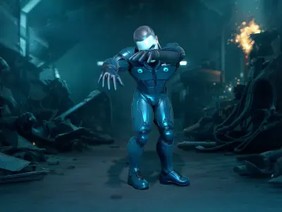Futuristic Cyborg with Metallic Armor Low-poly 3D model