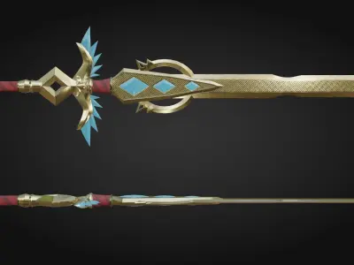 Golden Sword with crystals Free low-poly 3D model