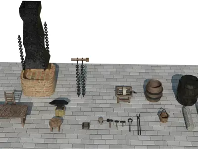 Medieval Blacksmith Props Pack 20 Forging Tools  Free low-poly 3D model
