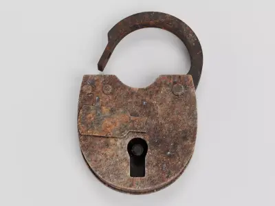 Rusty Padlock - Rigged Lock with Shackle and Sliding Key Cover 3D model