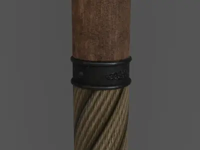 Flail Game ready wooden stick hanging from chain Low-poly 3D model