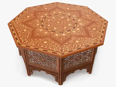 Oriental Wooden Table with Inlaid Floral Pattern 3D model