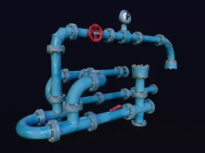 Stylised pipes and kit part pack Low-poly 3D model