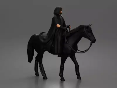 Mysterious hooded rider on dark steed ventures into silent night 3D print model
