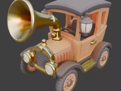 20th Century Stylized Chibi Brass Era Car 3D Model Low-poly 3D model
