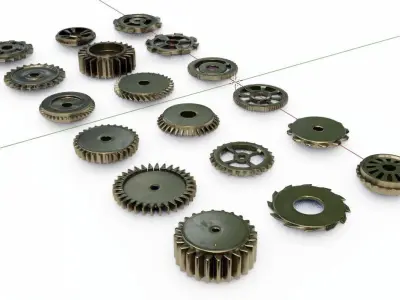Cog Gear Clockwork Machinery Collection - 18 Pieces Low-poly 3D model