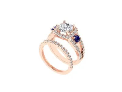 3Stone Solitair Ring Bridal Set 3D print model buy