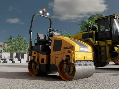 Road Roller Version-1 yellow rigged Low-poly 3D model