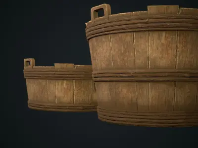 Wooden Wash Pail Low-poly 3D model