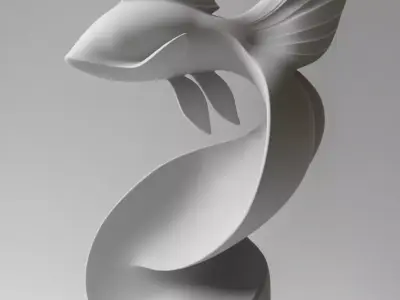 Abstract Marble Fish Sculpture Fluid Artistic Design Low-poly 3D model