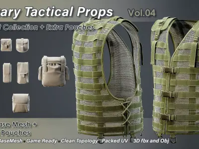 Military Props Vol 04 FLC Vest and Pouches Low-poly 3D model