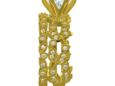 Antique Floral Design Solitaire Ring with Band 3D print model