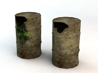 Broken Low Poly Barrels Low-poly 3D model
