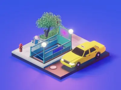 Taxi 3d model render in blender Low-poly 3D model