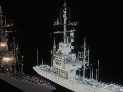 Battleship ship with lights 3D model