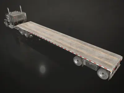 Flat Top Semi Truck Flatbed Trailer Low-poly 3D model
