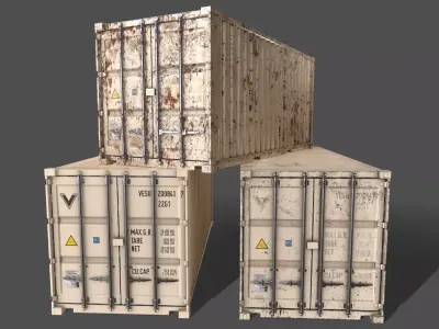 PBR 20 ft Shipping Cargo Container Version 1 - White Low-poly 3D model