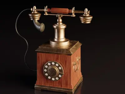 Old rotary dial telephone Low-poly 3D model