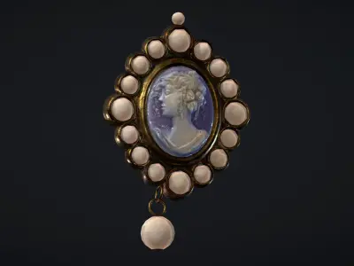 Cameo Brooch with Pearl Trim Low-poly 3D model