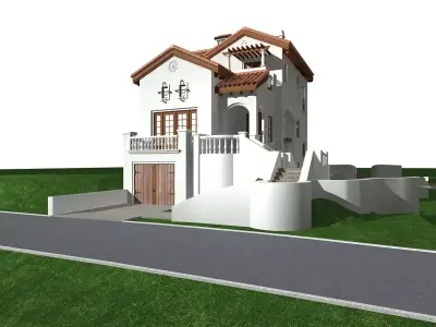 Villa house with stairs and balcony 3D model