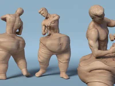 Self Made Man Sculpture Wooden 3D model