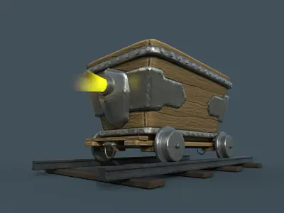 Stylized Mine cart  Low-poly 3D model