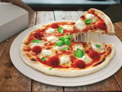 Pizza Margherita Sliced with Stretchy Cheese 3D model