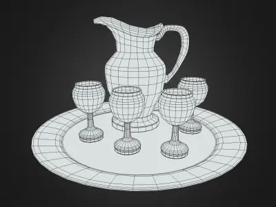 Silver wine set Low-poly 3D model