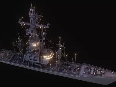Battleship ship with lights 3D model