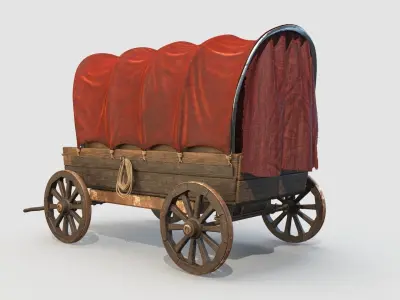 Wooden Covered Cart 3D Model 3D model