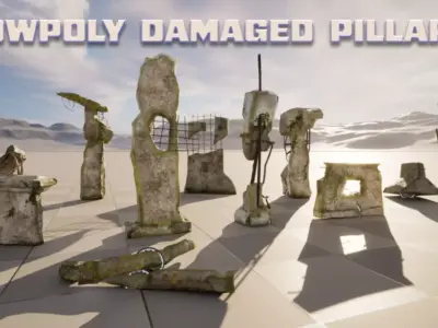 Broken Concrete Pillars  Damaged 3D Asset Pack Set of 10  Low-poly 3D model