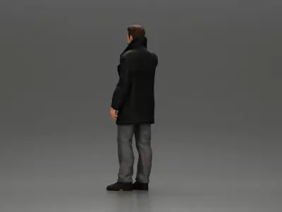 Turkish man in coat with sweater standing talking on mobilephone 3D print model