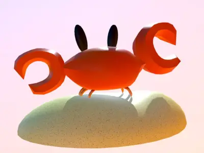 Cute Low Poly Hand Painted Crab Model Low-poly 3D model