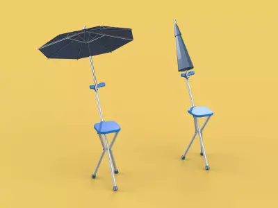 FOLDING CHAIR UMBRELLA POLE STICK CANE WALKING SEAT STOOL CANOPY 3D model