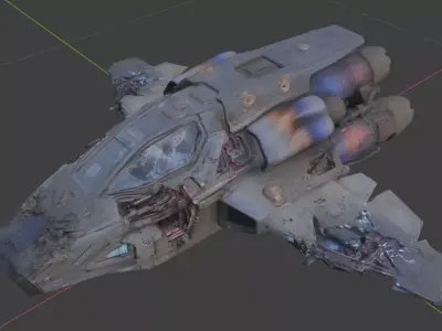 Damaged Sci-Fi Spaceship Shuttle Wreck Game Ready PBR Low-poly 3D model