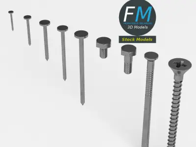 Iron nails and screws set 3D model