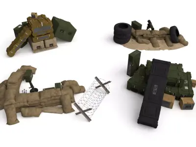 Military Props Pack  Sandbags Crates  Barricades  More Low-poly 3D model