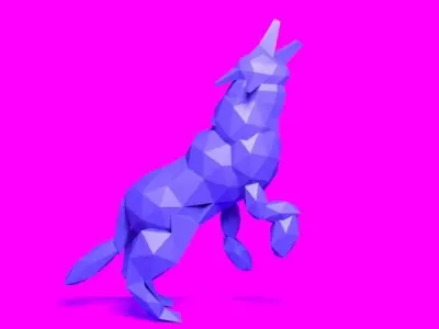 low poly fox howling wolf 3D model