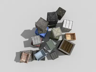 big low poly metal crates pack Low-poly 3D model