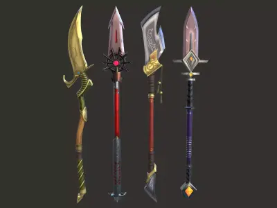 Long Handled Game Weapons Low-poly 3D model