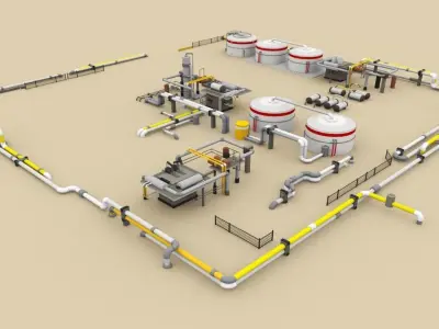Lowpoly City Collection military base in desert Low-poly 3D model
